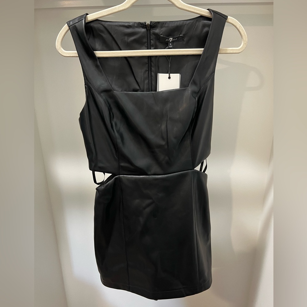 7 For All Mankind Black Faux Leather Cutout Mini Jumpsuit